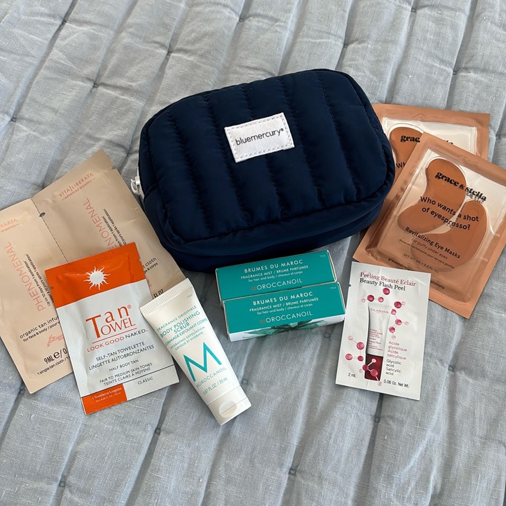 BlueMercury make up bag filled with samples